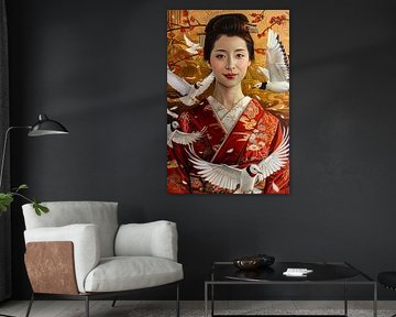 Geisha met vogels van Egon Zitter