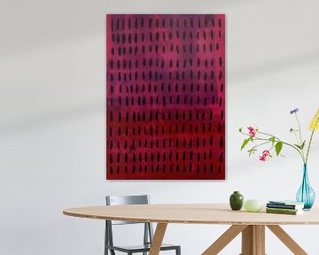 Modern abstract . Zwarte vormen op intens roze en rood van Dina Dankers