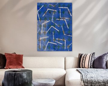Modern abstract. Terra kruizen op blauw en wit. van Dina Dankers