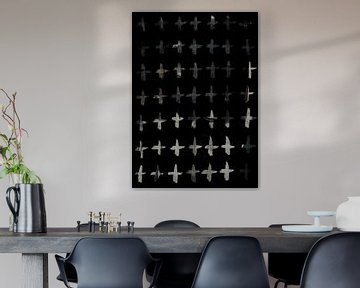 Modern abstract. Witte kruizen op zwart. van Dina Dankers