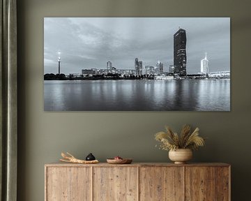 Donaustad in Wenen bij nacht - monochroom van Werner Dieterich