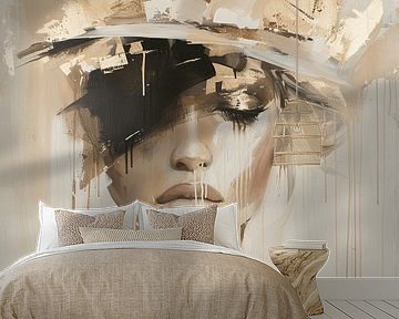 Modern abstract portrait in gold by Carla Van Iersel