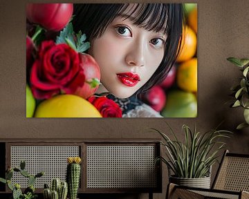 japanse vrouw met fruit en bloemen van Egon Zitter