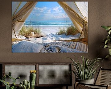 Strandcamping bij zonsondergang van Art & Soul Creations