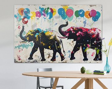 Olifanten in Feeststemming met Kleurrijke Ballonnen