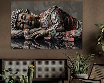 Reflecterende Boeddha in herfstkleurenpracht