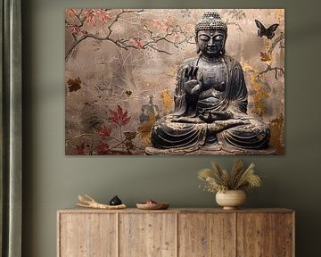Boeddha in Herfstsereniteit: Sepia en Goud van Art & Soul Creations