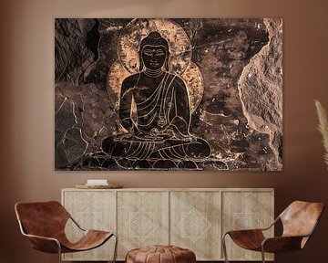 Serene Boeddha rotstekening in sepia van Art & Soul Creations