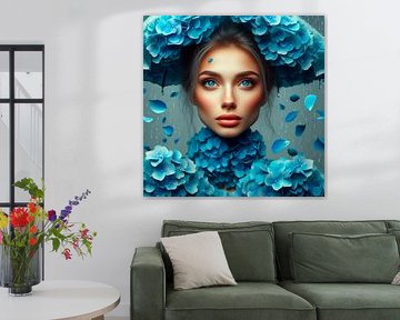 Mijn zomerhoed  met blauwe hortensia's.
