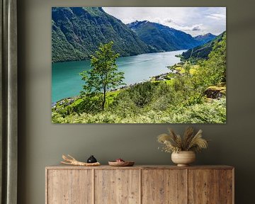 Uitzicht op de Fjærlandfsjord in Noorwegen van Rico Ködder