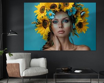 Frau mit Sonnenblumen