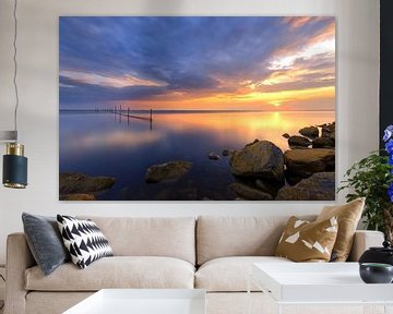 ijsselmeer met fuikenstokken van FotoBob