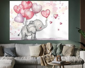 Olifant aquarel - Schattige dierenkunst voor de kinderkamer van Poster Art Shop