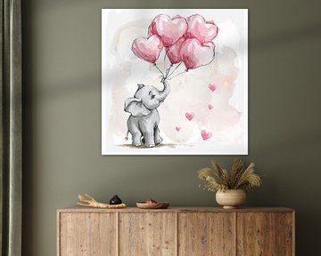 Olifant aquarel - dierenkunst voor de kinderkamer van Poster Art Shop