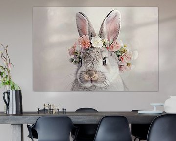 Konijn met bloemen van Poster Art Shop