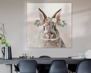 Konijn met bloemen van Poster Art Shop