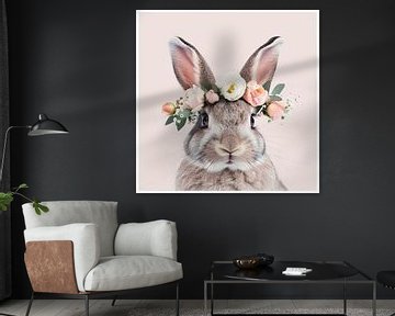 Konijn met bloemen van Poster Art Shop