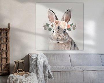 Konijn met bloemen van Poster Art Shop