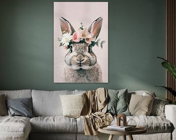 Konijn met bloemen van Poster Art Shop