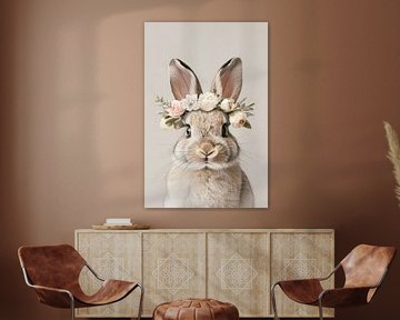 Konijn met bloemen van Poster Art Shop