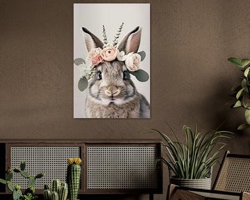 Konijn met bloemen van Poster Art Shop