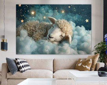 Kinderkamer met slapende lammetjes van Poster Art Shop