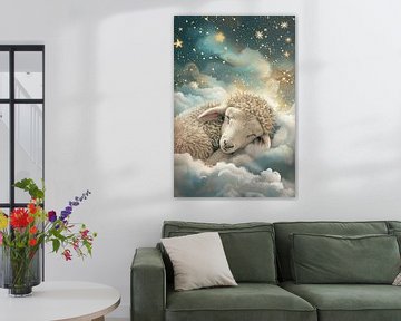 Kinderkamer met slapende lammetjes van Poster Art Shop