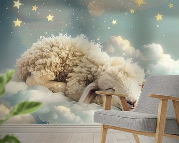 Kinderkamer met slapende lammetjes van Poster Art Shop