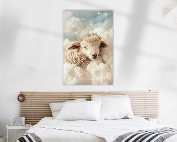 Kinderkamer met slapende lammetjes van Poster Art Shop