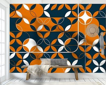 Retro design in oranje en Pruisisch blauw van Mixed media vector arts