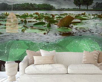 Symbolic Transition: Mystical Scene in Nijmegen with Water Landscape and Umbrellas by Elianne van Turennout