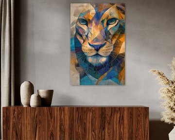 Prismatische Majesteit - Abstracte Leeuw in Kleurvlakken van Eva Lee