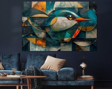 Geometrische Elegantie - Abstracte Vogel in Kleurvlakken van Eva Lee