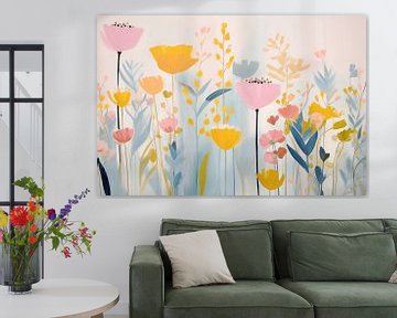 Abstract, Berm Bloemen in Pastelkleuren van Caroline Guerain