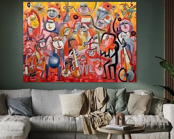 Schilderij Kleurrijk Abstract | Swingende Apenbende van ARTEO Schilderijen