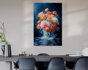 Pioenroos watersplash van Marianne Ottemann - OTTI