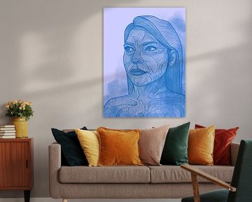 Lijn portret blauwe vrouw van Sam Soesbergen