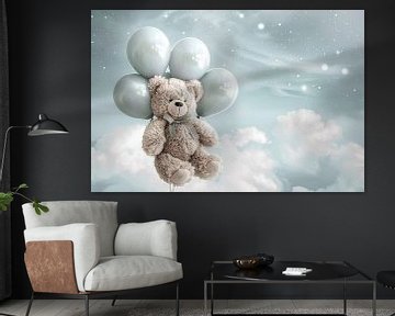 Vliegende beer met ballonnen van Poster Art Shop