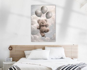 Flying bear with balloons by Poster Art Shop
