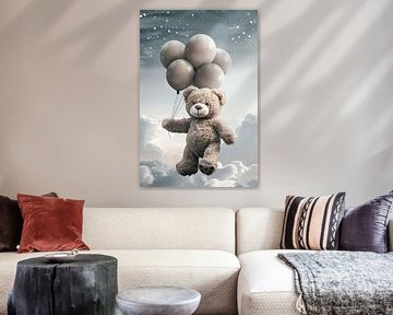 Vliegende beer met ballonnen van Poster Art Shop