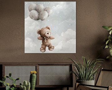 Vliegende beer met ballonnen van Poster Art Shop