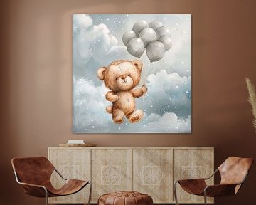 Vliegende beer met ballonnen van Poster Art Shop