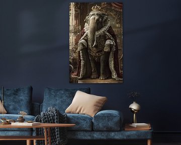 Eléphant royal - portrait animalier baroque avec couronne sur Poster Art Shop