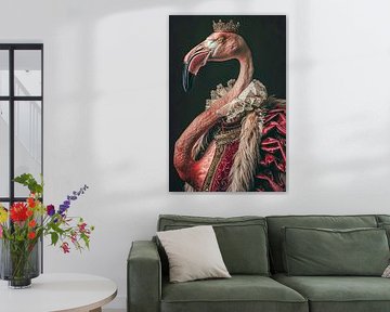 Flamingo - Baroque animal portrait with crown by Poster Art Shop
