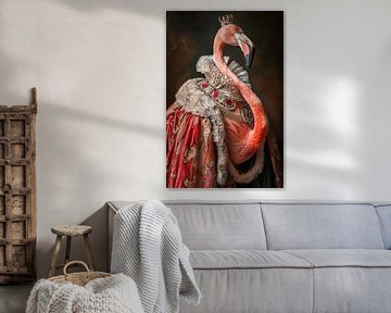 Flamingo - Baroque animal portrait with crown by Poster Art Shop