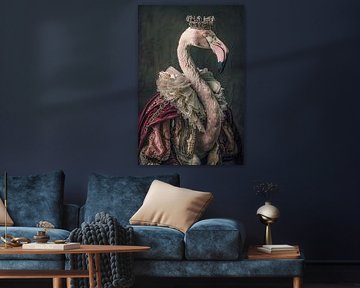 Flamingo - Baroque animal portrait with crown by Poster Art Shop