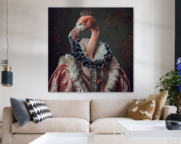 Flamingo - Baroque animal portrait with crown by Poster Art Shop