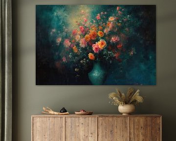 Bloemstilleven Neon | Floral Ember Illusion van Kunst Kriebels