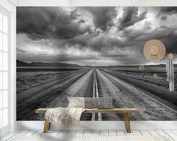 Endlose Weite – Schwarz-Weiß-Fotografie einer Straße von Poster Art Shop