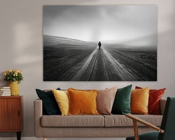 Lonely hiker - black and white photograph of an endless road by Poster Art Shop